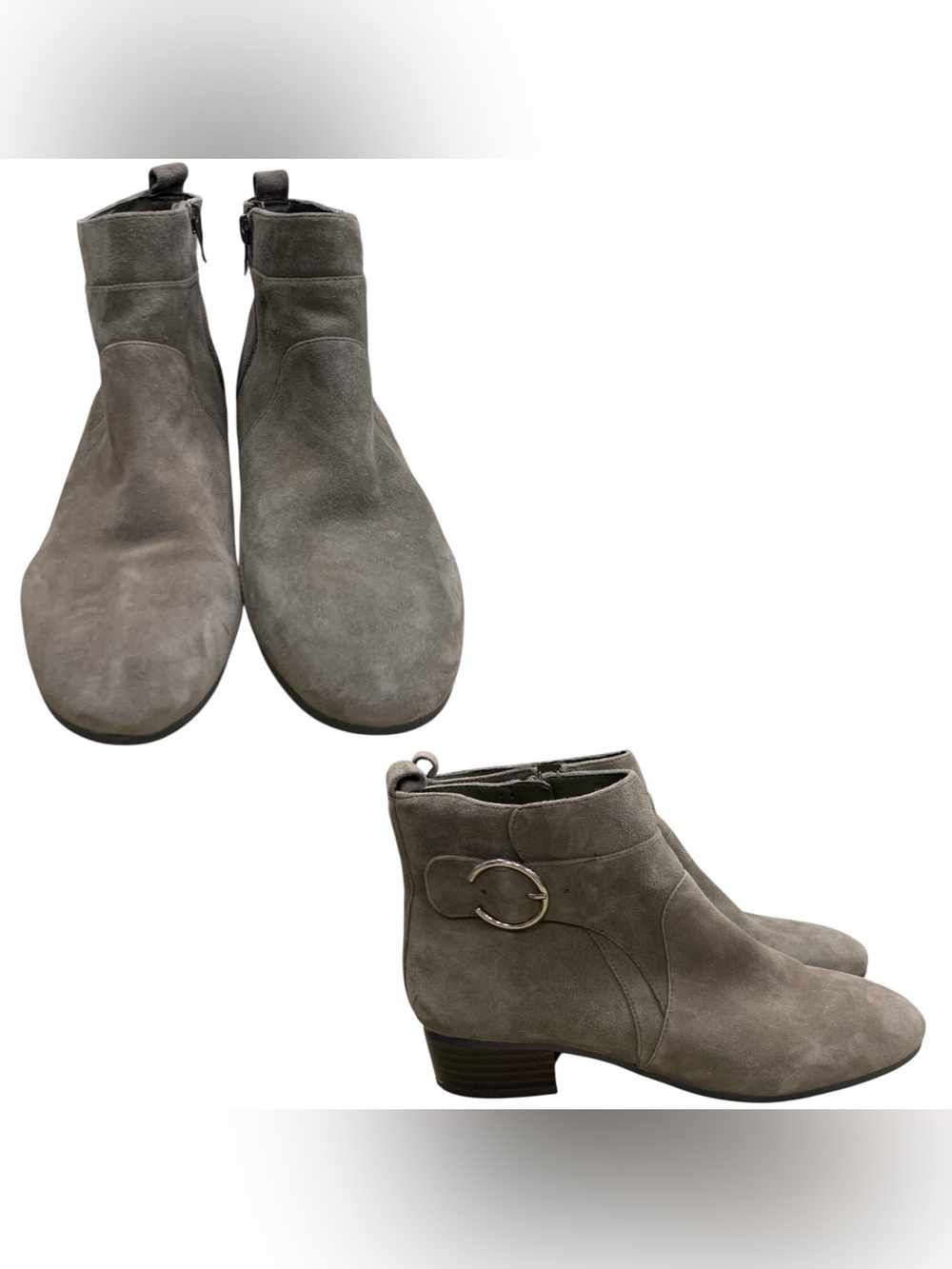 Nine West Taupe Suede Ankle Boots with Side Ring Accent S7
